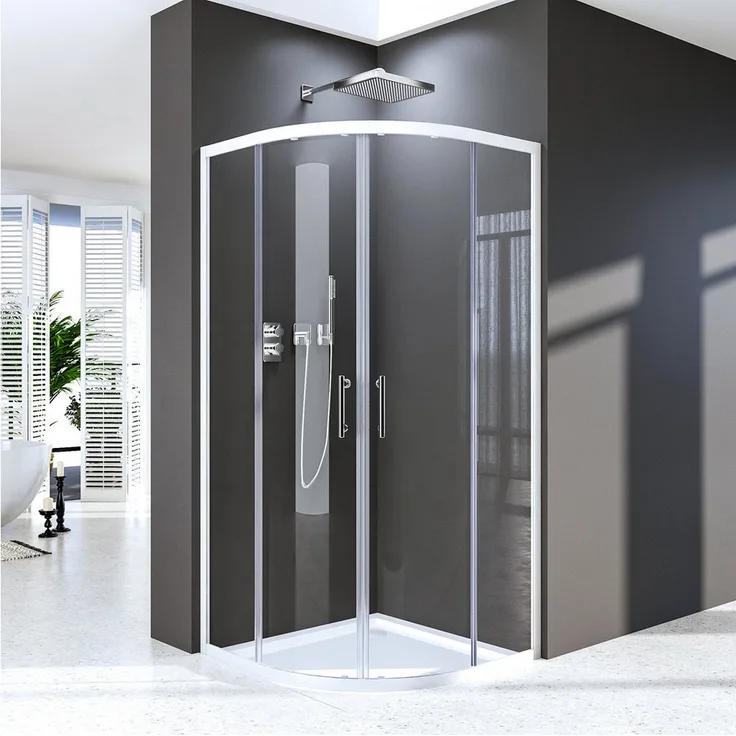 Hopibath Duschkabine Runddusche 90x90 cm, 5mm Sicherheitsglas mit Schiebetür, Aluminiumrahmen, Magnetverschluss, weiß