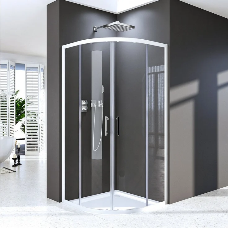 Hopibath Duschkabine Runddusche 90x90 cm, 5mm Sicherheitsglas mit Schiebetür, Aluminiumrahmen, Magnetverschluss, weiß