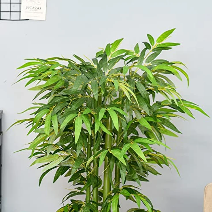 HOMCOM Kunstpflanze groß 140 cm Bambus im Topf, künstliche Pflanze für Wohnzimmer Schlafzimmer Büro Garten, pflegeleicht, grün – Bild 7