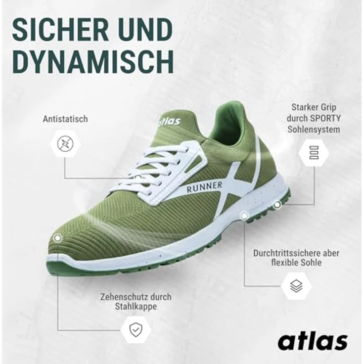 Atlas Sicherheitshalbschuh Runner 75 S1P ESD SRC, atmungsaktiv mit 3D-Dämpfungssystem, Größe 40 – Bild 3