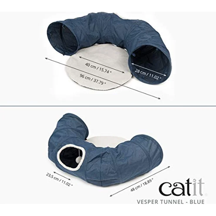 Catit 41995 Vesper Tunnel für Katzen, mit Schlafkissen und abnehmbarem Bezug, blau – Bild 5
