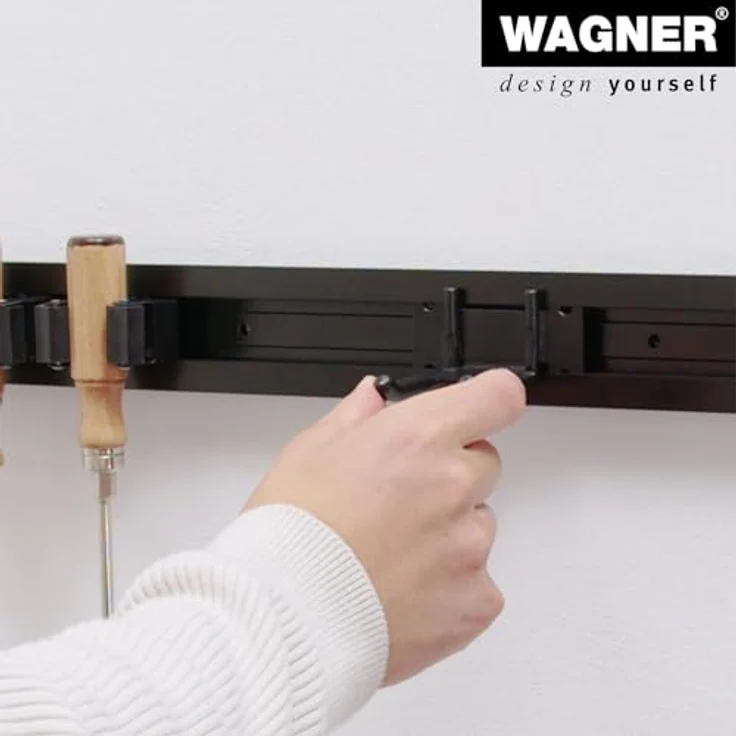 Wagner System Werkzeugwand WH 2096, design yourself Wandhalterung in schwarz mit ausziehbarer Länge von 600 mm bis 1170 mm und fünf verschiebbaren Gerätehaltern – Bild 5