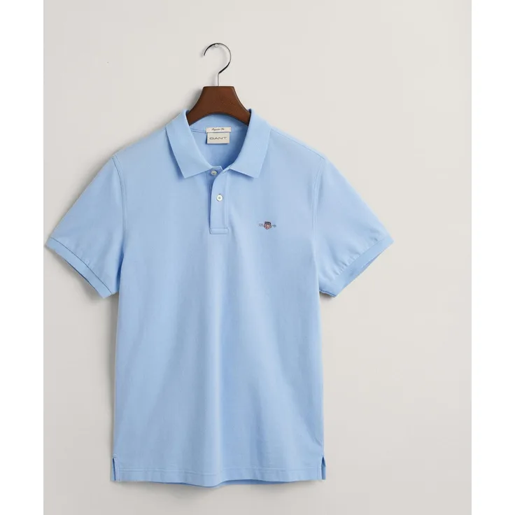 "Gant Poloshirt REG SHIELD SS PIQUE POLO, Normale Passform, Flachstrickkragen, Grafische GANT-Stickerei, blau"