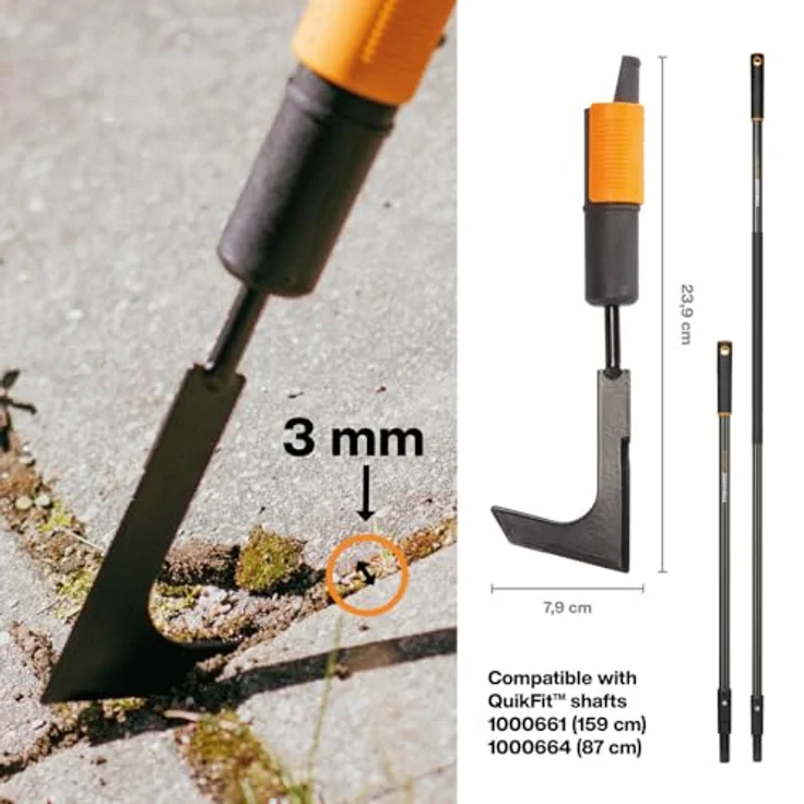 Fiskars Fugenkratzer, Fugenreiniger, Gerätekopf, Länge: 25 cm, Breite: 7 cm, Stahl-Klinge, Schwarz-Orange, QuikFit, 1000687 – Bild 2