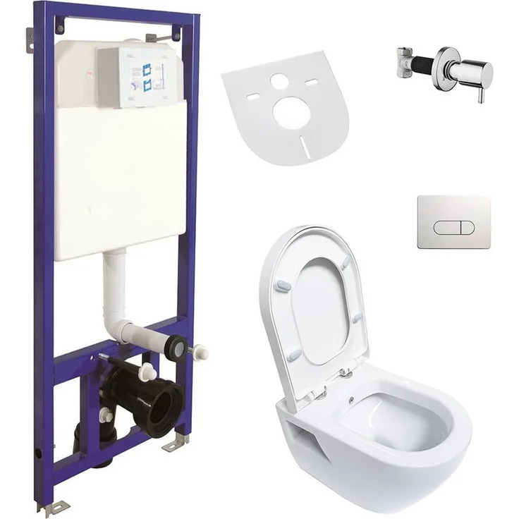 Aloni Tiefspül-WC AL5508KomplettSet, wandhängend, Abgang waagerecht, Hygienedusche/Taharet, weiß - Preisvergleich
