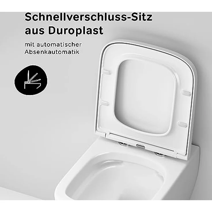 Spülrandloses WC quadratisch mit Softclose Toilettensitz, Toilette für Gäste-WC, Hänge-WC CGA1700SC Gem FlashClean aus Keramik, Wand-WC, 345mm kurz, Weiß – Bild 4