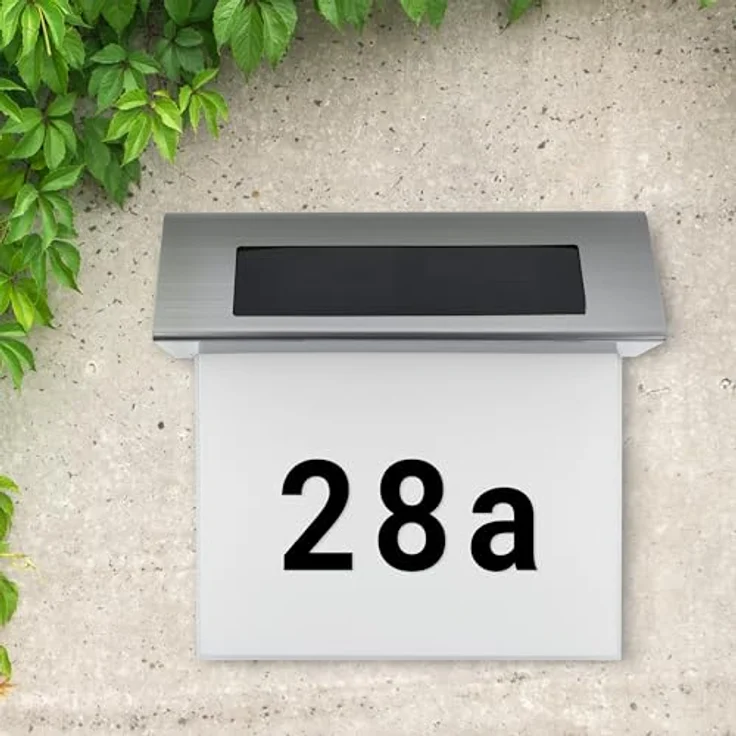 MeLiTec Solar-Hausnummer SH01, moderne LED-beleuchtete Hausnummer, wasserdicht, aus Edelstahl, kabellos mit Ziffern- & Buchstabenset – Bild 2