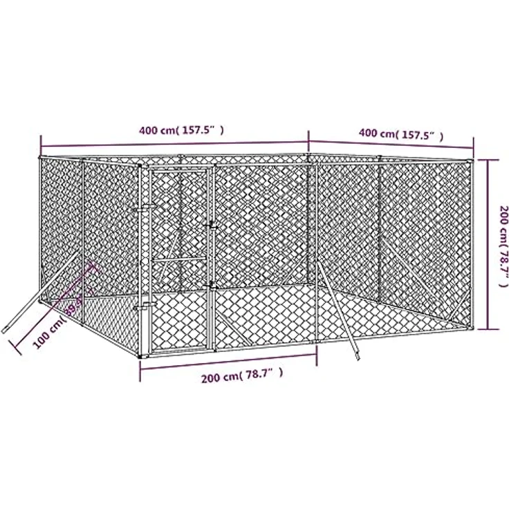 vidaXL Outdoor-Hundezwinger Silbern 4x4x2 m Verzinkter Stahl – Bild 3