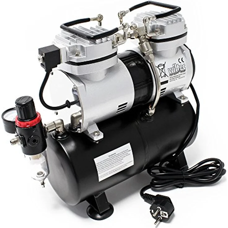 Wiltec - Airbrush Kompressor AS196 mit Lufttank 2 Zylinder Kolben 6 bar Abschaltautomatik – Bild 2