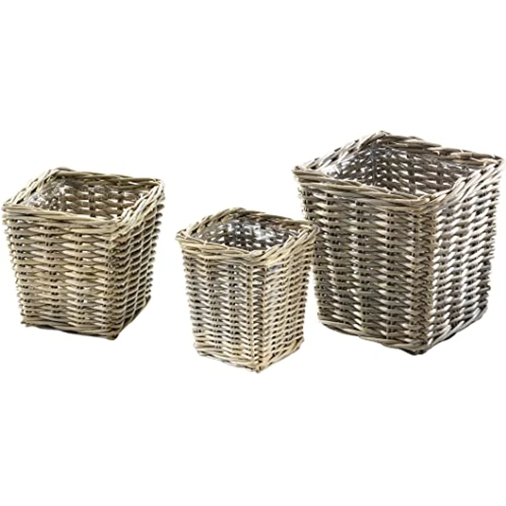 Kobolo Rattanübertopf Rattan Übertopf Pflanzgefäß Pflanzschalen Pflanzgefäß Rattankorb Korbset Pflanzset 3er Set Pflanzkorb – Bild 1