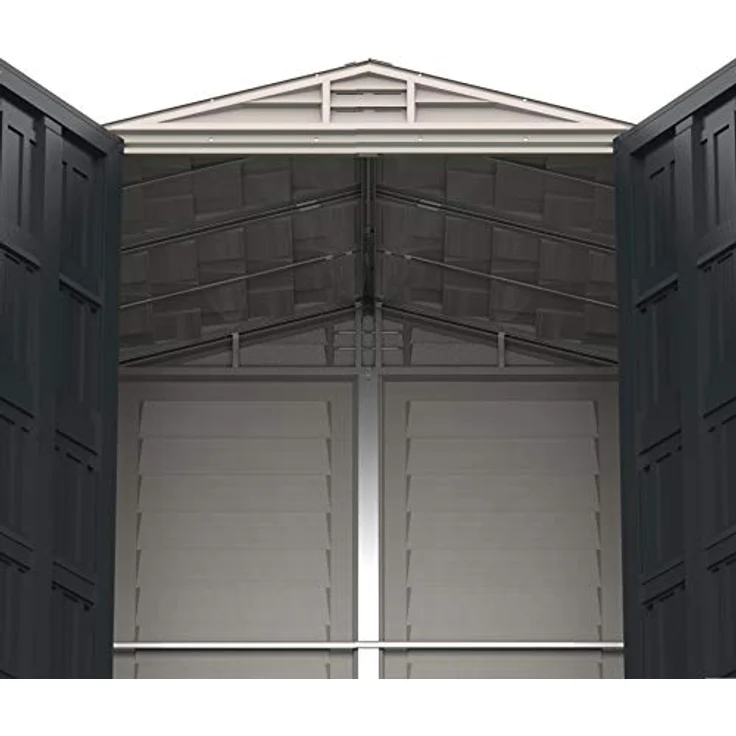 Duramax YardMate PLUS 5 x 5 (2.92 m²) Kunststoff gerätehaus mit robustem Kunststoffboden, Dachkonstruktion aus robustem Metall, feuerhemmend und wartungsfrei, Dunkelgrau und Adobe – Bild 4