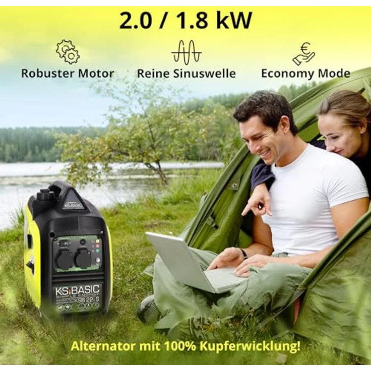 Könner & Söhnen KSB 22i S, Inverter Stromerzeuger Generator, 2,0 kW Leistung, leise mit 62 dB, ECON-MODUS, 15,6 kg leicht – Bild 2