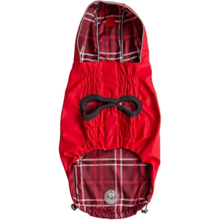 GF Pet Hunderegenmantel Elasto-Fit Wendemantel für Hunde wasserdichte Kapuzenjacke - Rot Plaid - Klein – Bild 2