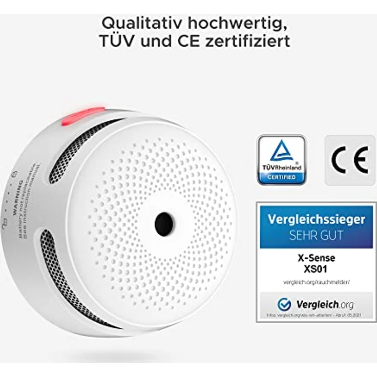 X-Sense Standalone-Rauchmelder Mini Feuermelder mit 10 Jahren Batterielaufzeit, TÜV und EN14604 Zertifizierter Rauchwarnmelder, Feueralarm mit Fotoelektrischem Sensor, XS01, 6er Set – Bild 5