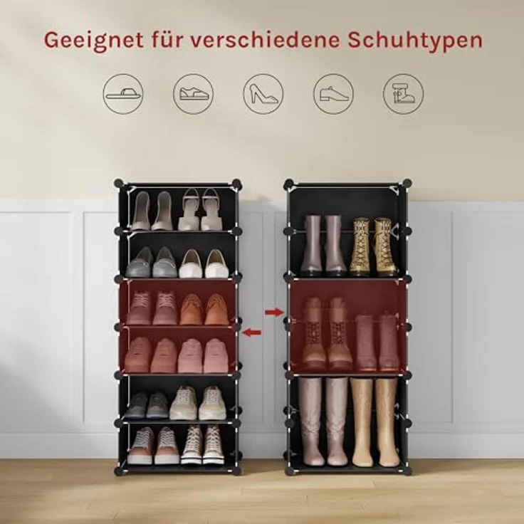 DIY Schuhschrank mit Tür, 10 Fächer aus Kunststoff schwarz – Bild 7