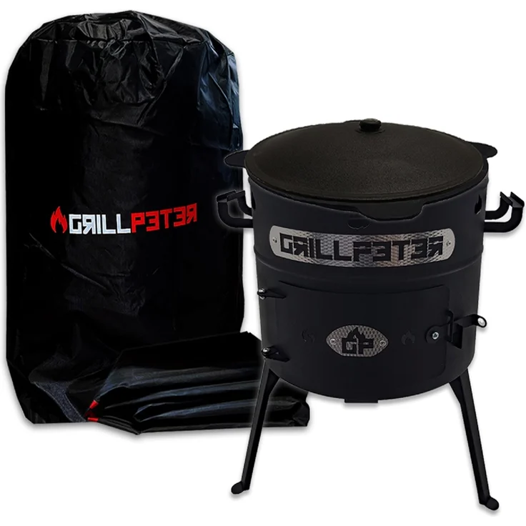Grillpeter Utschak Set Nurlan D40cm mit Kasan 10L mit Abdeckhaube, Stahl 1,5mm feuerfest lackiert, traditionelles Kochen aus Mittelasien, Gusseisen Kazan 10L, robuste Abdeckhaube – Bild 1