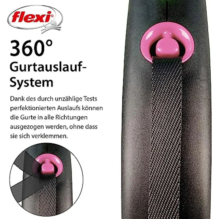 flexi Rollleine Design - Schwarz/Rosa - S, Lange Roll-Leine für Hunde – Bild 3