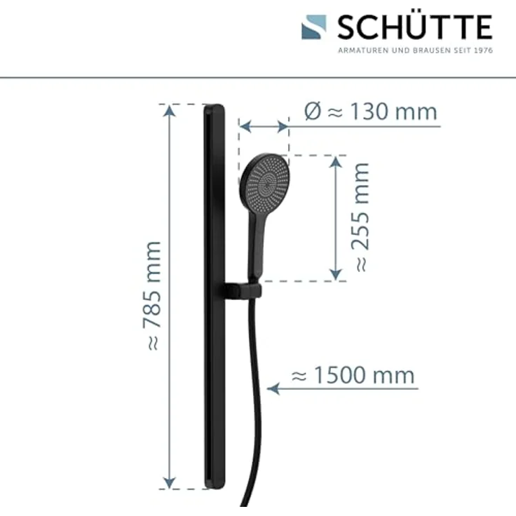 Schütte Stangenbrause-Set KARIBIK, 78,5 cm, 3 Strahlarten, höhenverstellbar, Antikalk-Beschichtung, wassersparend, schwarz matt – Bild 5