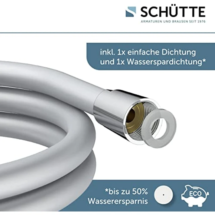 SCHÜTTE Duschschlauch 1,5m SILVER | Brauseschlauch mit Verdrehschutz Dusche mit 150cm Länge aus Kunststoff | Duschkopf-Schlauch mit Universalanschluss | Silber – Bild 4