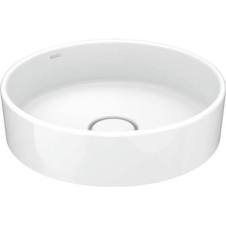Keuco X-LINE, Keramik-Waschtisch d= 400mm, rund, mit Schaftventil G 1 1/4″, ohne Überlauf, weiß