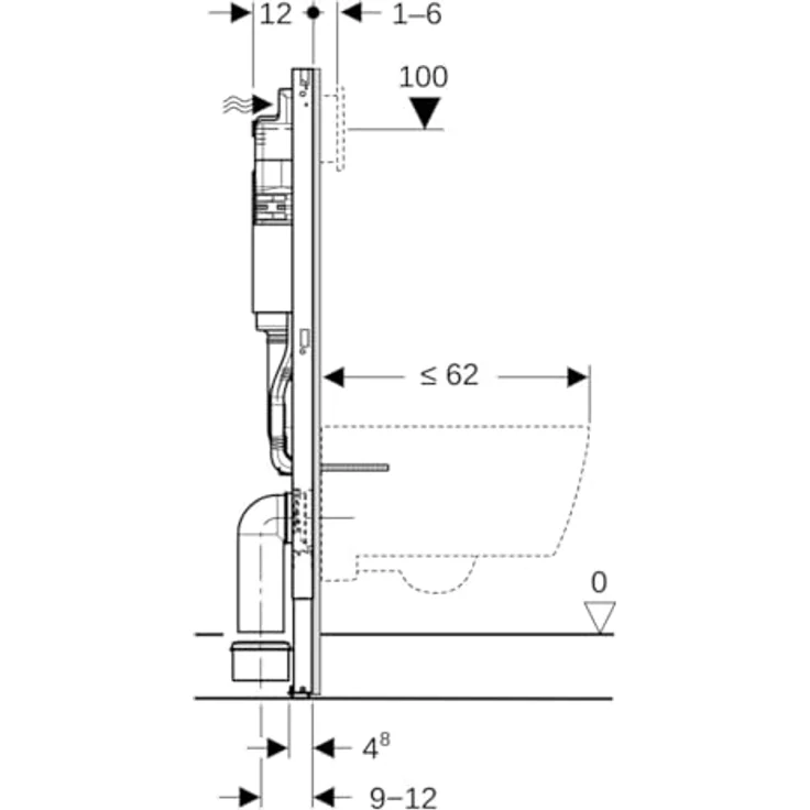 Geberit Duofix Basic WC-Element 112 cm mit 12 cm Unterputz-Spülkasten, höhenverstellbar für wandhängendes WC, Delta-Betätigung, stabile & leise Installation – Bild 4