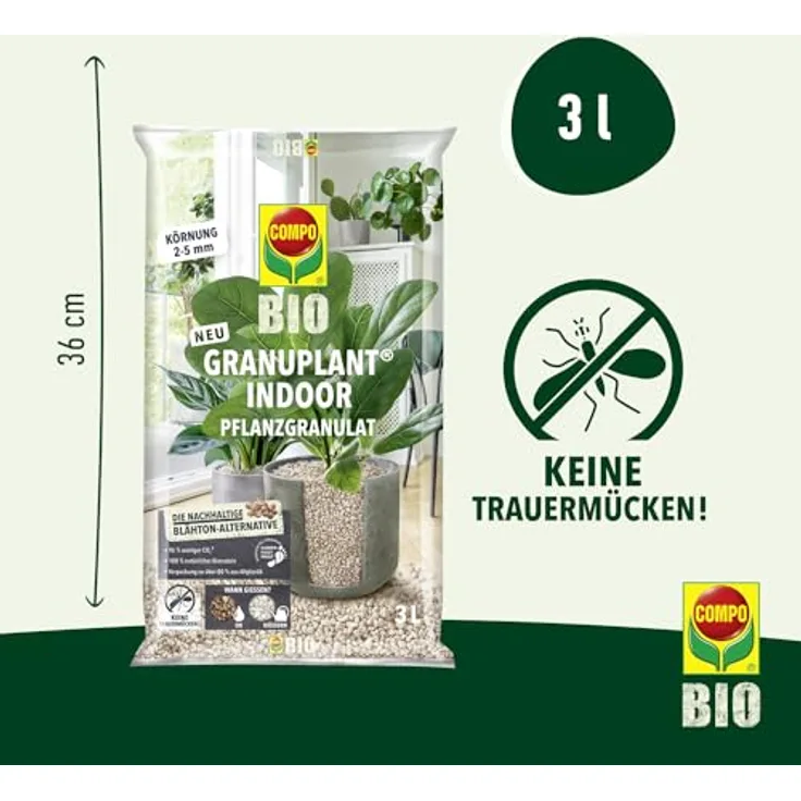 COMPO Bio GRANUPLANT Indoor Pflanzengranulat - 100% natürliches Bimsgranulat, Körnung 2-5 mm, 3 L