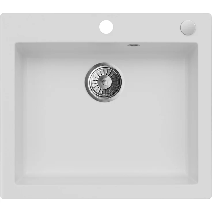 Axis Group Granitspüle Mojito 60, Einbauspüle aus hochwertigem AXI-GRAN-Material, 57 x 50 cm, weiss, kratzfest, mit Platz für Geschirrspüleranschluss und Siphon