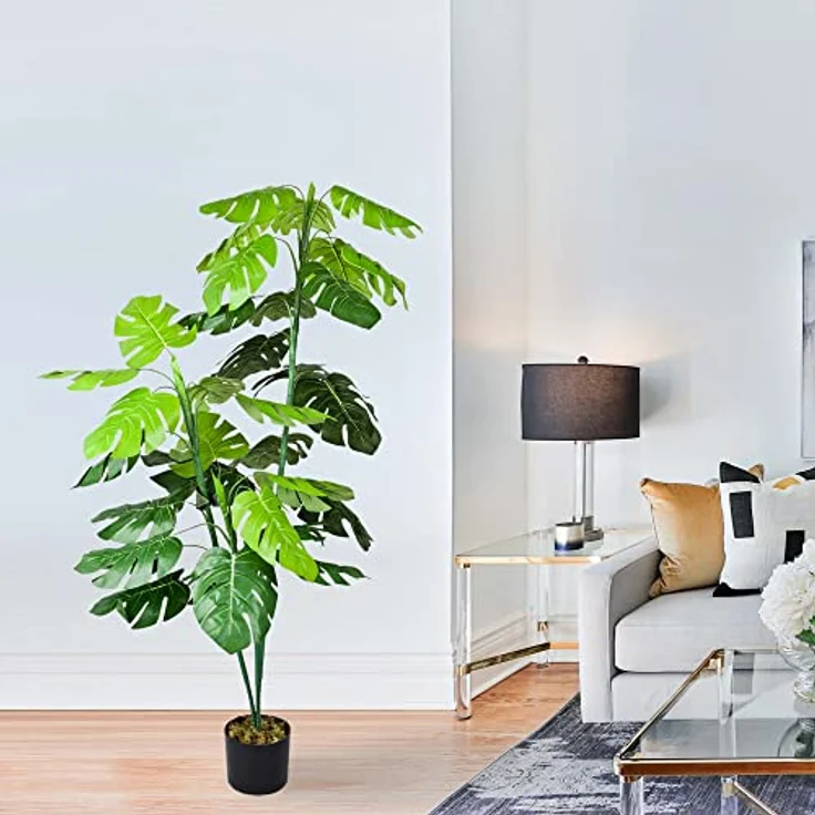 Decovego Monstera Fensterblatt Kunstpflanze 140 cm Künstliche Pflanze im Topf, Innendekoration wie echt – Bild 4