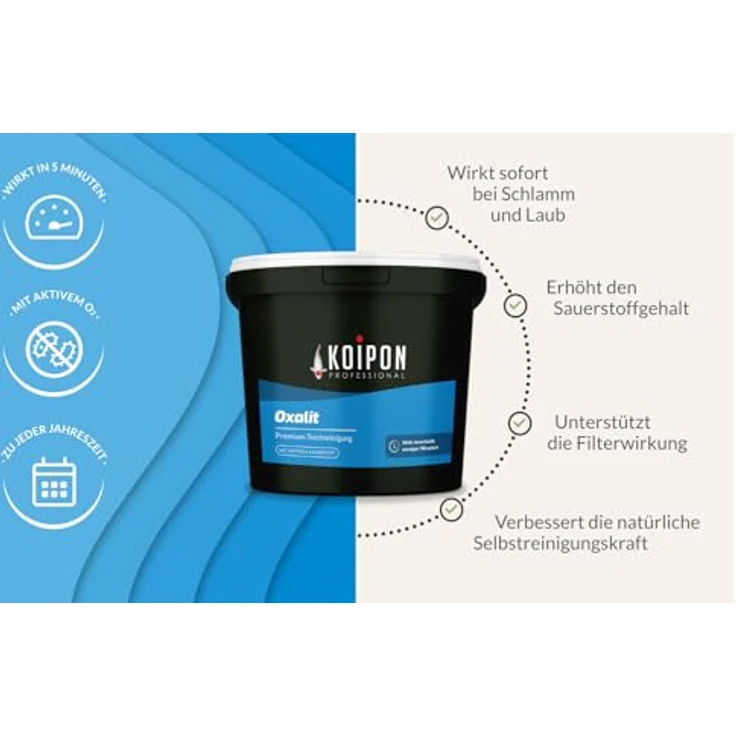 KOIPON Oxalit Teichschlammentferner, gegen Laub & Ablagerungen, mit aktivem Sauerstoff, Sofortwirkung, Made in Germany – Bild 6