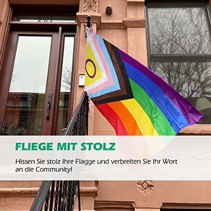 MOGADEE® Progress Pride Flag, Regenbogen Flagge 150x90cm, Wetterfest mit 2 Messingösen für Außenbereich – Bild 3