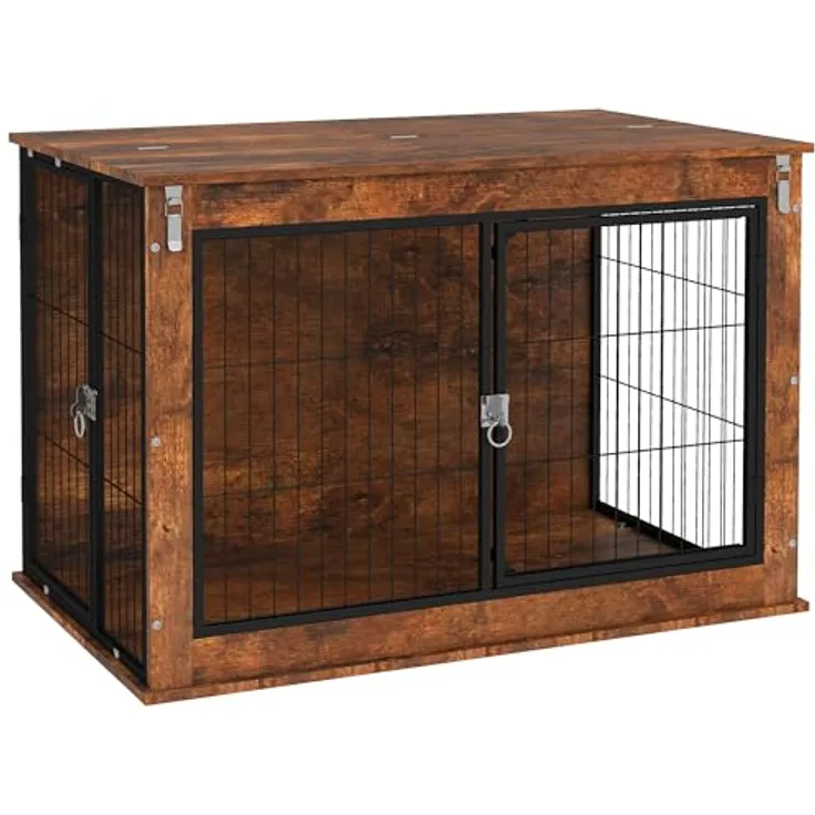 PawHut Hundekäfig Möbel, Hundebox für große Hunde unter 30 kg, Stahl, 98 x 60 x 65,5 cm, Rustikales Braun