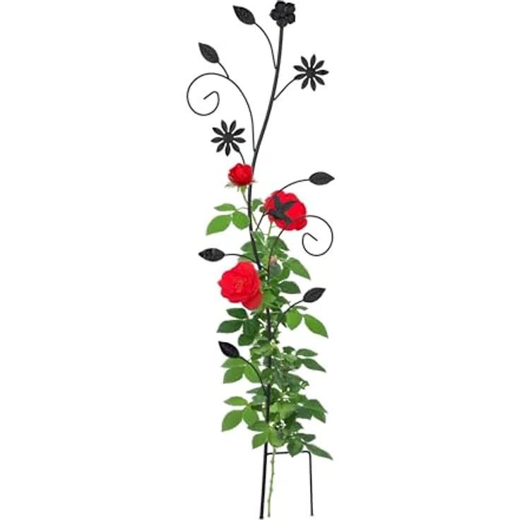 Relaxdays Rankgitter, Blumendesign, freistehend, schwarz, 110 cm, Vintage-Stil – Bild 1