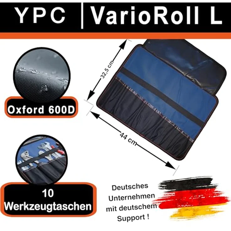 YPC VarioRoll L, 45x32cm Werkzeugtasche rollbar mit 10 Steckfächern, 4 Halteschlaufen und wasserfestem Oxford 600D Polyester – Bild 2