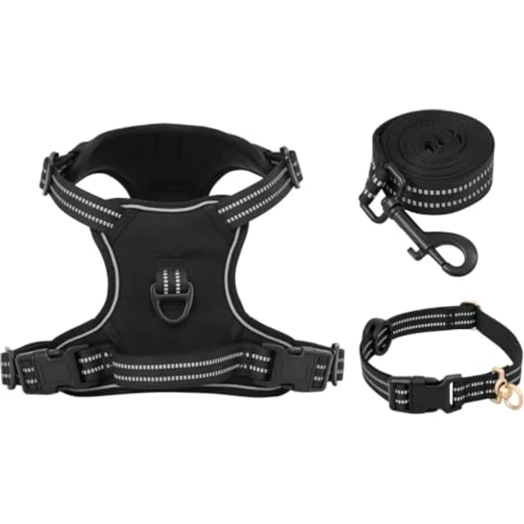 vidaXL Hundegeschirr mit Leine & Halsband Verstellbar Schwarz L, einfach an- und abzulegen, vollständig einstellbar, sicher und bequem – Bild 3