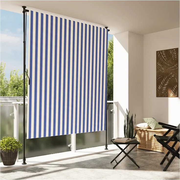 vidaXL Markise Außenrollo Blau und Weiß 200x270 cm Stoff und Stahl - Einziehbar, UV-beständig, Höhenverstellbar - Preisvergleich – Bild 1