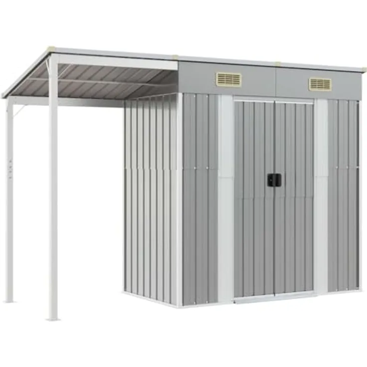 vidaXL Gartenhaus mit Schleppdach Hellgrau 277x110,5x181 cm Stahl