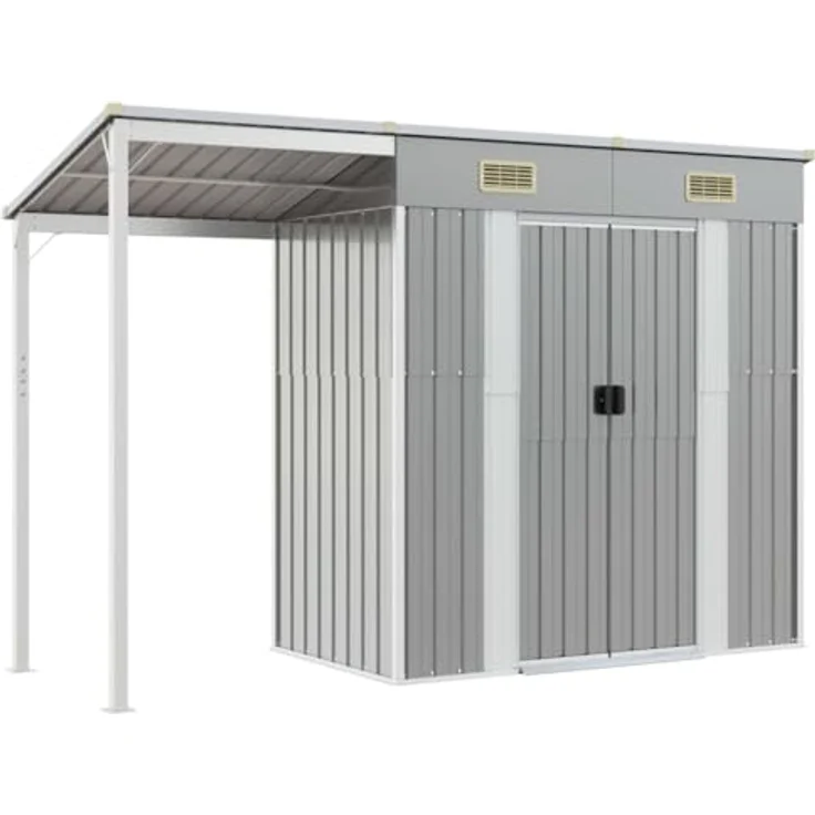 vidaXL Gartenhaus mit Schleppdach Hellgrau 277x110,5x181 cm Stahl – Bild 1