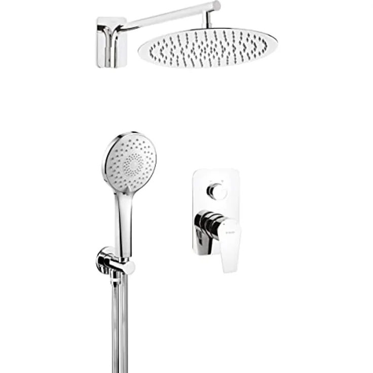 TRIZERATOP Unterputzarmatur Unterputz-Duschset rund, Einhebel-Mischer, Chrom, schwenkbarer Auslauf, Regenbrause, 3-Funktions-Handbrause, Anti-Calc