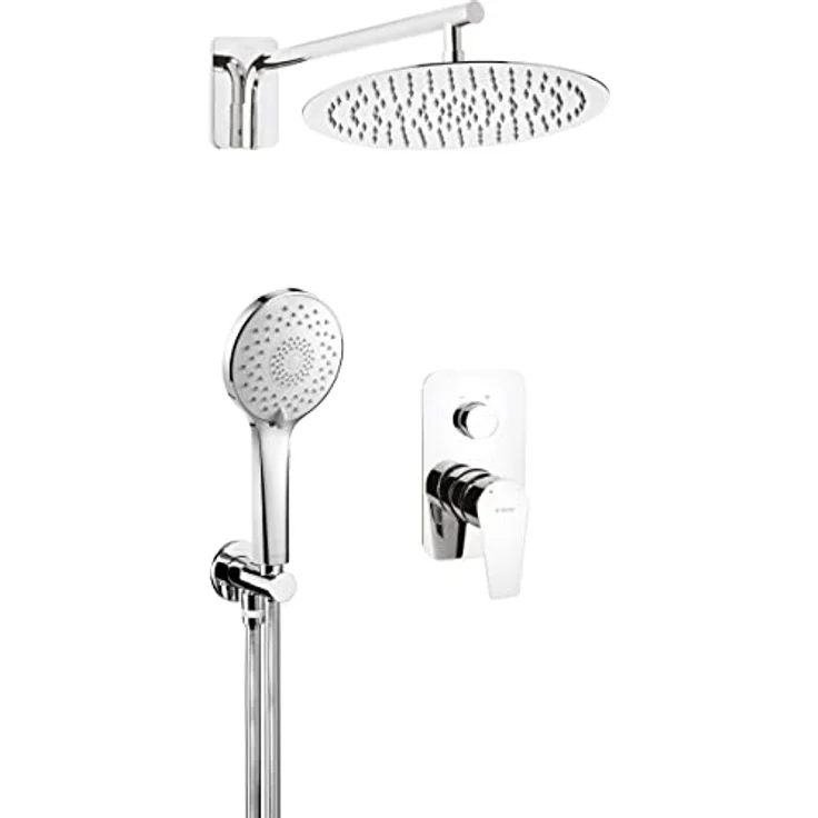 TRIZERATOP Unterputzarmatur Unterputz-Duschset rund, Einhebel-Mischer, Chrom, schwenkbarer Auslauf, Regenbrause, 3-Funktions-Handbrause, Anti-Calc – Bild 1