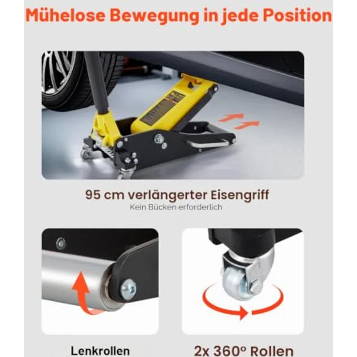VEVOR Rangierwagenheber QJD-LTD015A-00, hydraulischer Autoheber mit 1,5 t Tragkraft, 80 - 365 mm Hubhöhe, Aluminium & Stahl, 99 mm Tablettdurchmesser, für Geländewagen & Werkstatt – Bild 8