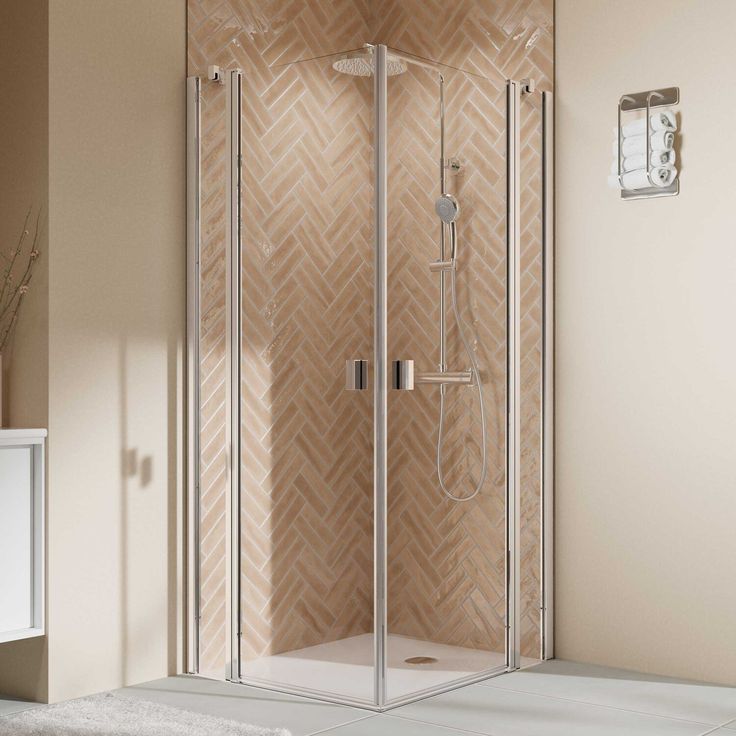 Breuer Duschkabine 'Elana 2.0', Eckeinstieg aus aluminiumfarbenem 6 mm Sicherheitsglas, 4-teiliges Set, 100 x 100 x 200 cm