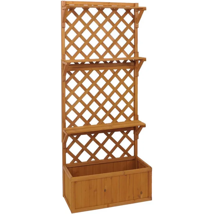 MCW Hochbeet MCW-P69, Flexibles Pflanzkasten aus Holz mit integriertem Rankgitter und 3 Ablageflächen