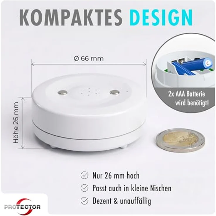 PROTECTOR Wasseralarm WA-3 WiFi, kompakter Wassermelder mit App-Benachrichtigung, detektiert Fuß- und Tropfwasser, batteriebetrieben – Bild 4