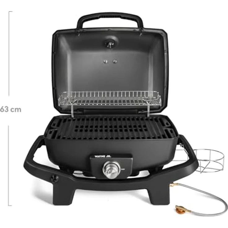 BURNHARD 1-Brenner Gasgrill Wayne JR. 3,6 kW – Tragbarer Balkongrill in Grau - Mit Aludruckguss Brennkammer und Gusseisen Grillrost – Bild 3