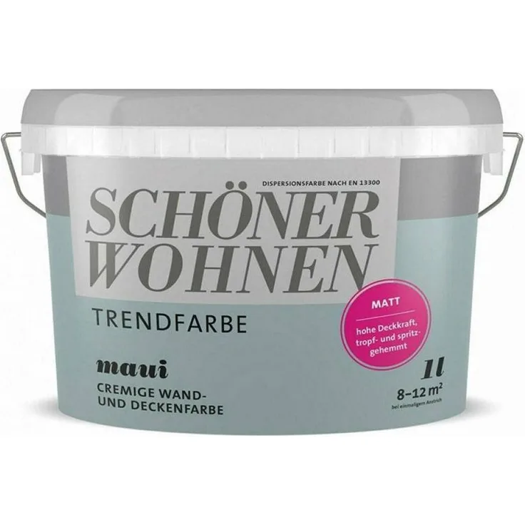 SCHÖNER WOHNEN FARBE Wandfarbe SW Trend, matte Dispersionsfarbe in Maui 6650, 1,0L, scheuerbeständig und allergikergeeignet