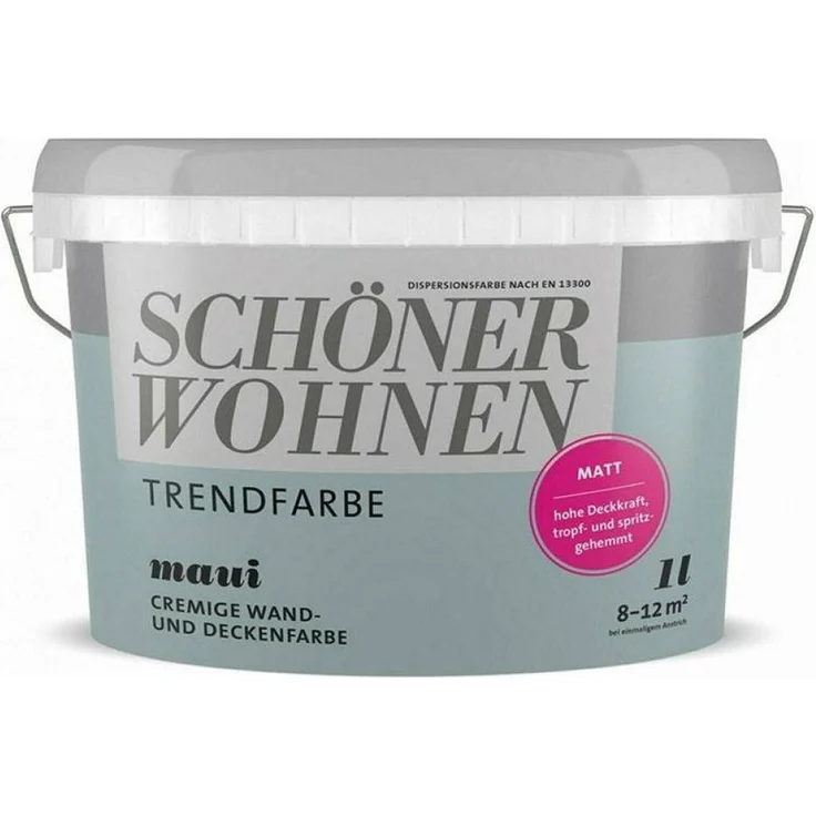 SCHÖNER WOHNEN FARBE Wandfarbe SW Trend, matte Dispersionsfarbe in Maui 6650, 1,0L, scheuerbeständig und allergikergeeignet