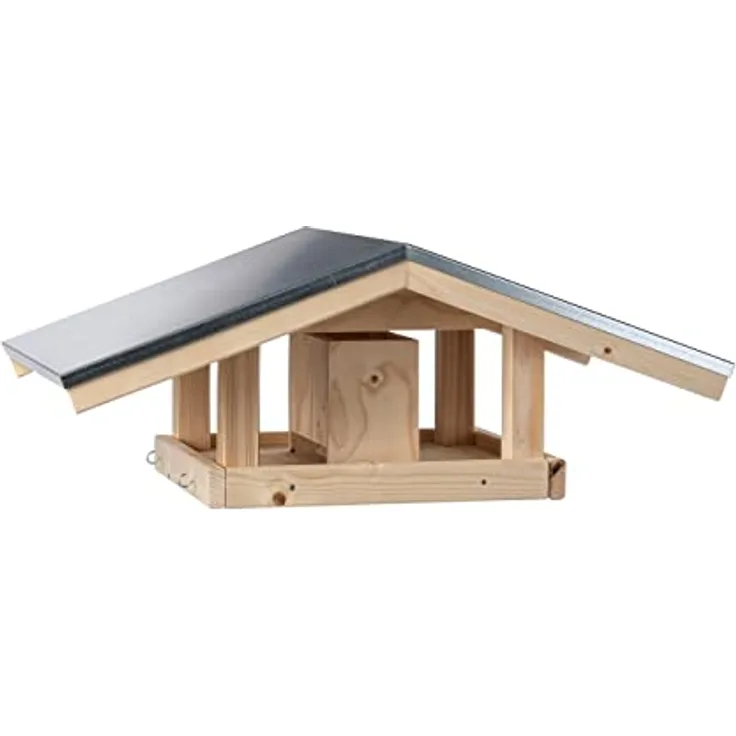 Dehner Natura Wildvogel-Futterhaus Karwendel, mit 4 Knödel-Haken und Futterschublade, 27.7 x 71.4 x 52 cm, Fichtenholz Natur/Blech - Preisvergleich