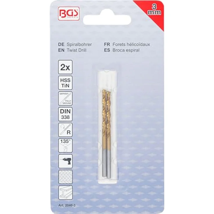 BGS 2040-3, Spiralbohrer HSS-G, titan-nitriert mit 135° Kreuzanschliff, 3,0 mm, 2-tlg. – Bild 4
