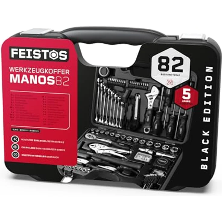 FEISTOS Werkzeugkoffer Manos 82, 82-teiliges Set mit Werkzeugen aus Chrom-Vanadium-Stahl, LxBxH 11x42x32 cm – Bild 1