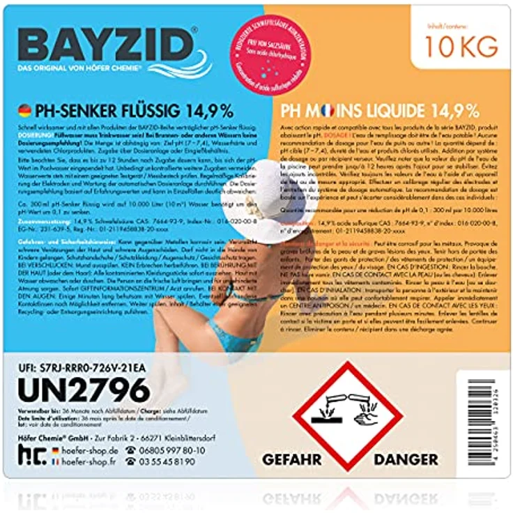 Höfer Chemie GmbH 1 x 10 kg BAYZID pH Minus flüssig 14,9% – Bild 4